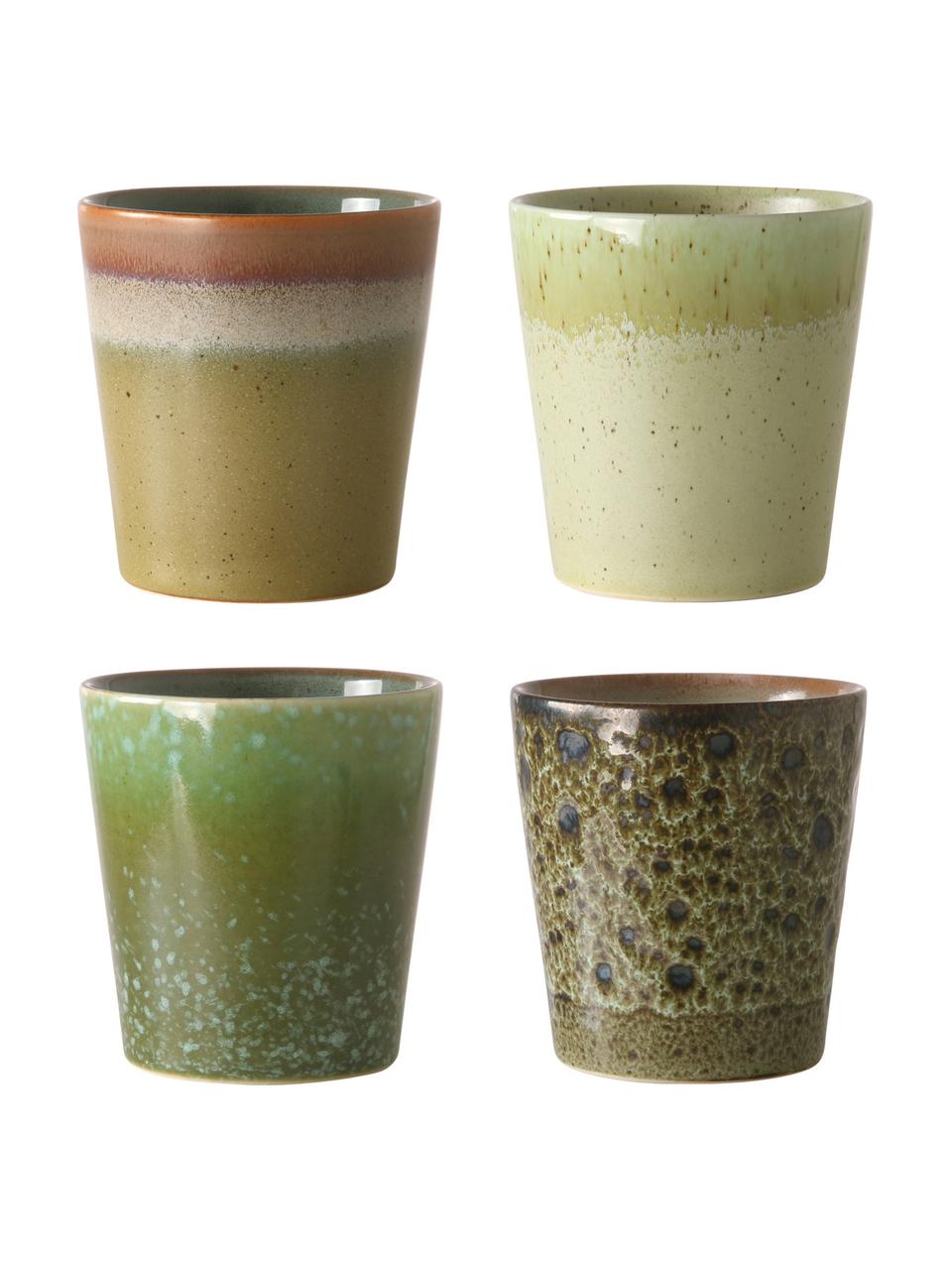 Handgemaakte XS bekersset 70's in retro stijl, 4-delig, Keramiek, Multicolour, Ø 8 x H 8 cm, 200 ml