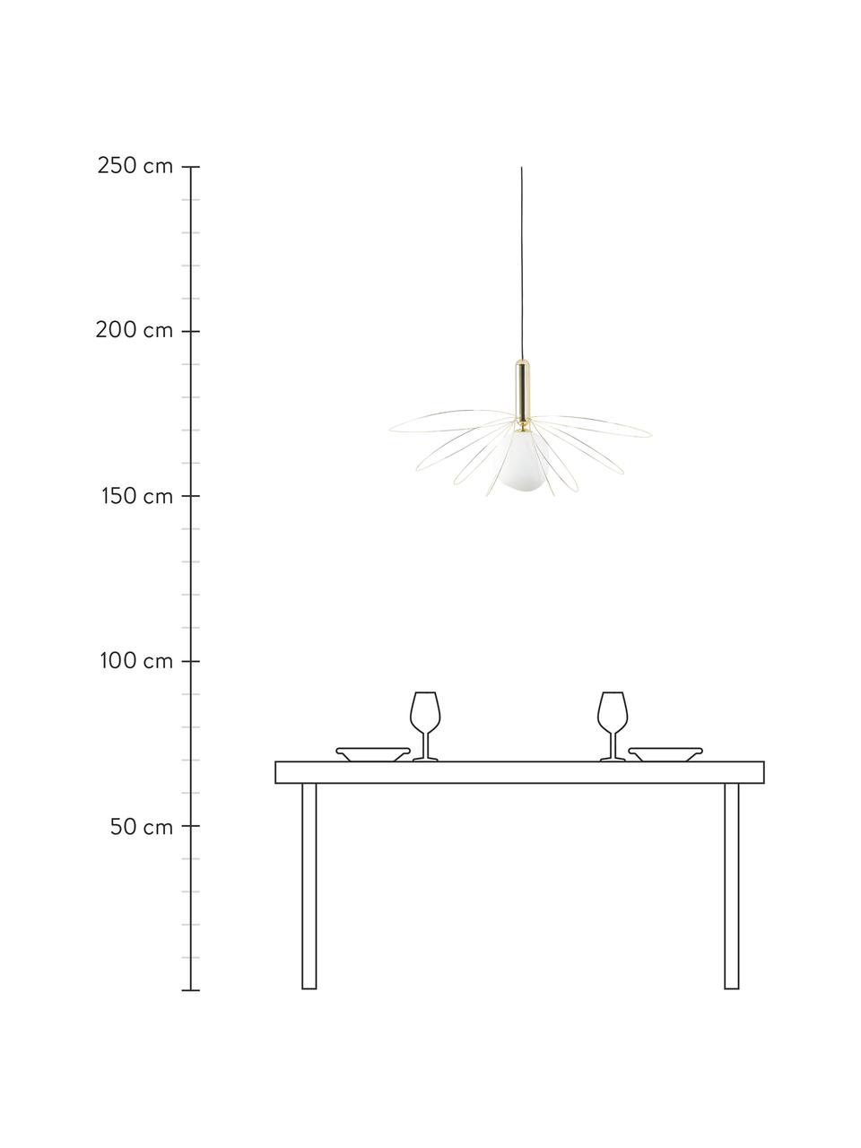 Grande suspension Dela, Blanc, couleur dorée, Ø 21 x haut. 150 cm