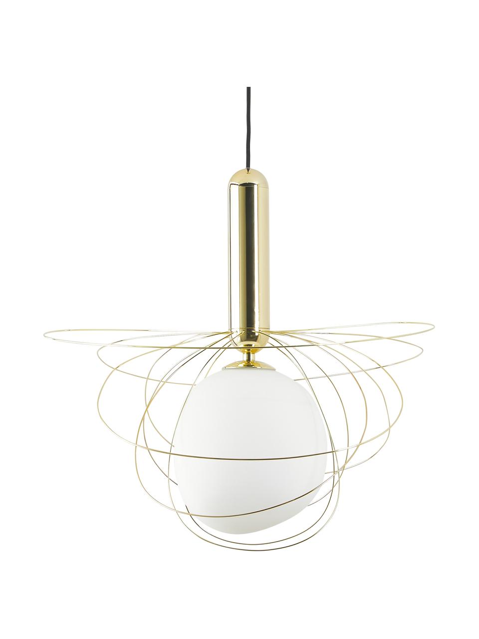 Grande suspension Dela, Blanc, couleur dorée, Ø 21 x haut. 150 cm
