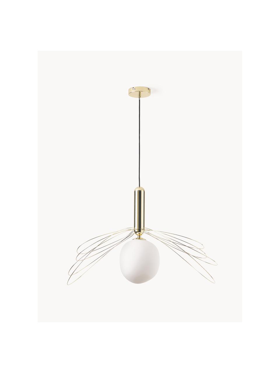 Grote hanglamp Dela, Lampenkap: glas, Wit, goudkleurig, Ø 21 x H 26 cm