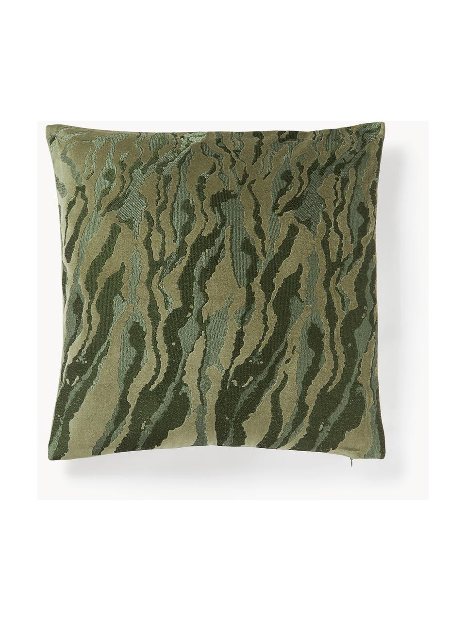 Abstrakte Samt-Kissenhülle Phoenix, 100 % Baumwolle, Samt, Olivgrün, B 45 x L 45 cm