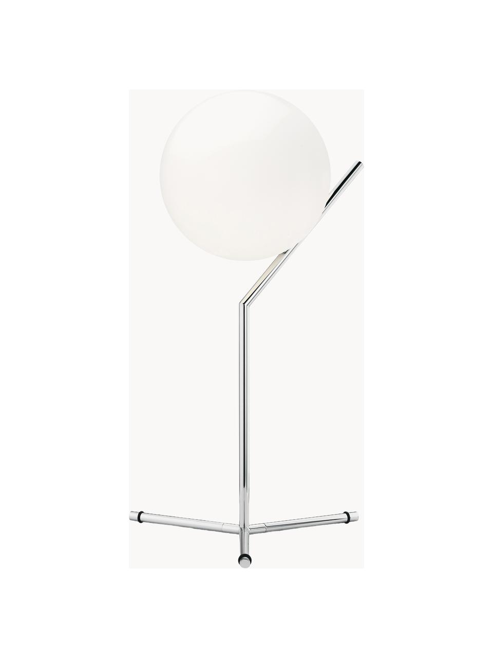 Lámpara de mesa grande regulable soplada IC Lights, Pantalla: vidrio, Estructura: acero recubierto, Plateado, blanco, An 32 x Al 53 cm