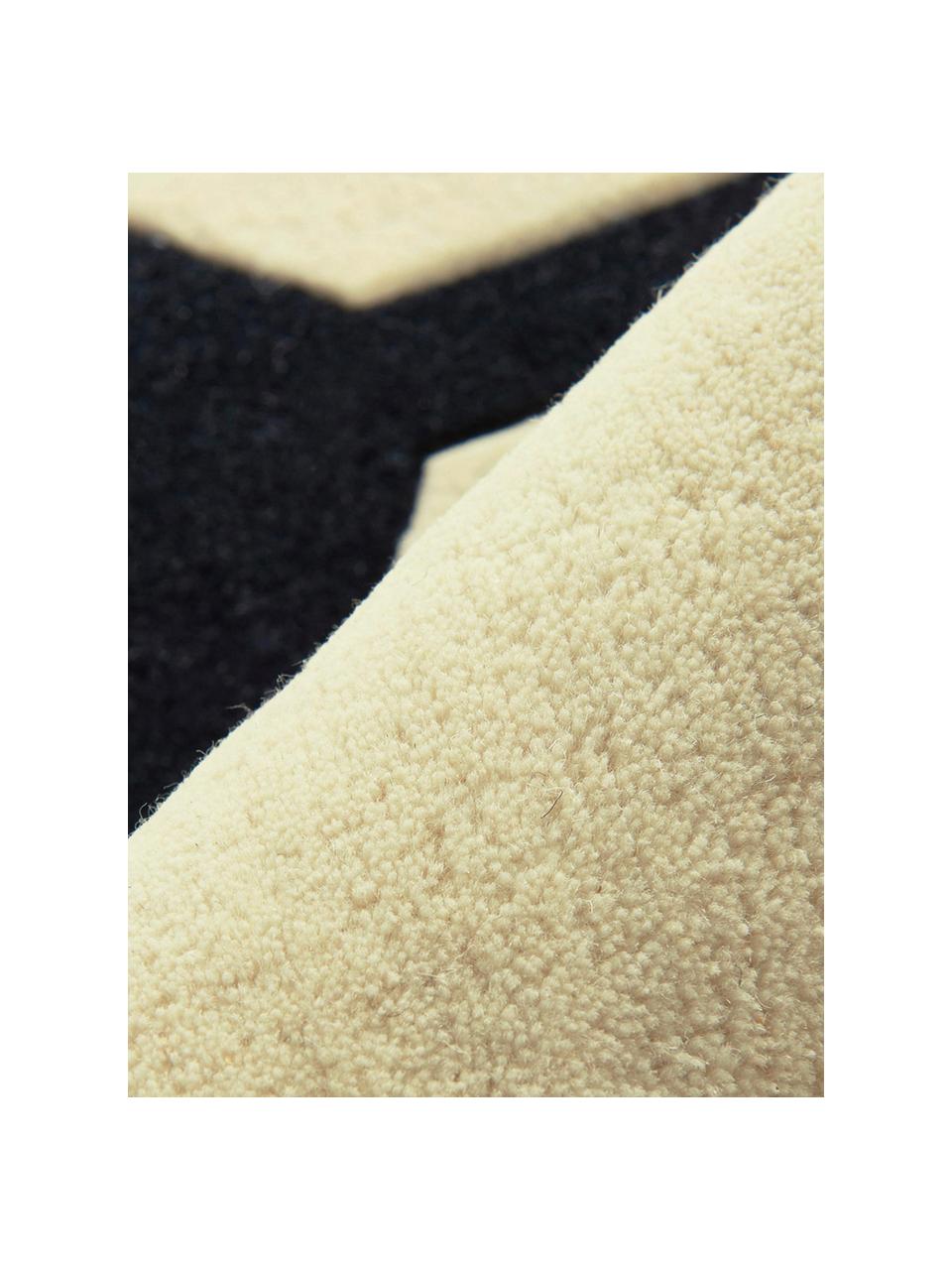 Tappeto rotondo in lana Peace Out, Lana, Color crema, nero, Ø 120 cm