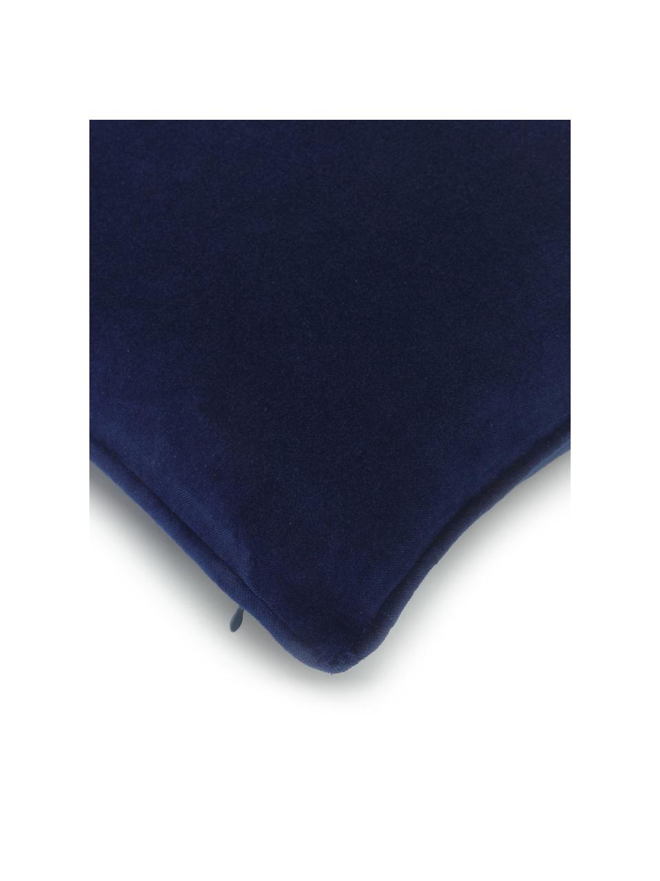 Effen fluwelen kussenhoes Dana in marineblauw, 100% katoenfluweel, Marineblauw, B 40 x L 40 cm