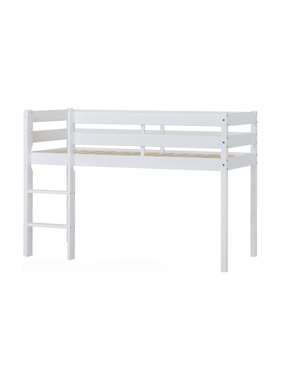 Halbhochkinderbett Eco Comfort aus Kiefernholz, 70 x 160 cm, Massives Kiefernholz, FSC-zertifiziert, Schichtholz, Weiß, B 70 x L 160 x H 114 cm