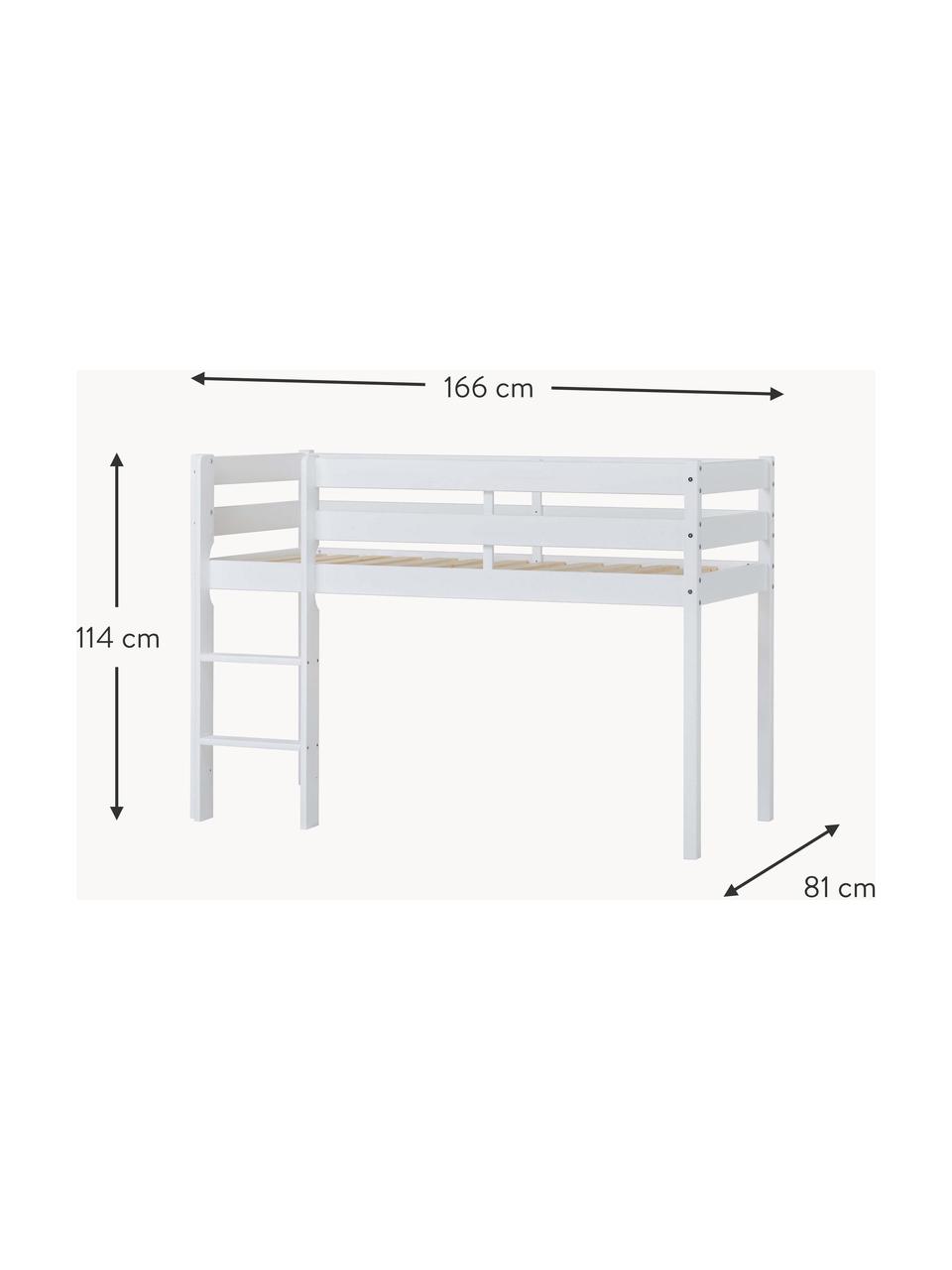 Letto per bambini semi-alto in legno di pino Eco Comfort 70 x 160 cm, Legno di pino massiccio, certificato FSC, compensato, Bianco, Larg. 70 x Lung. 160 cm x Alt. 114 cm