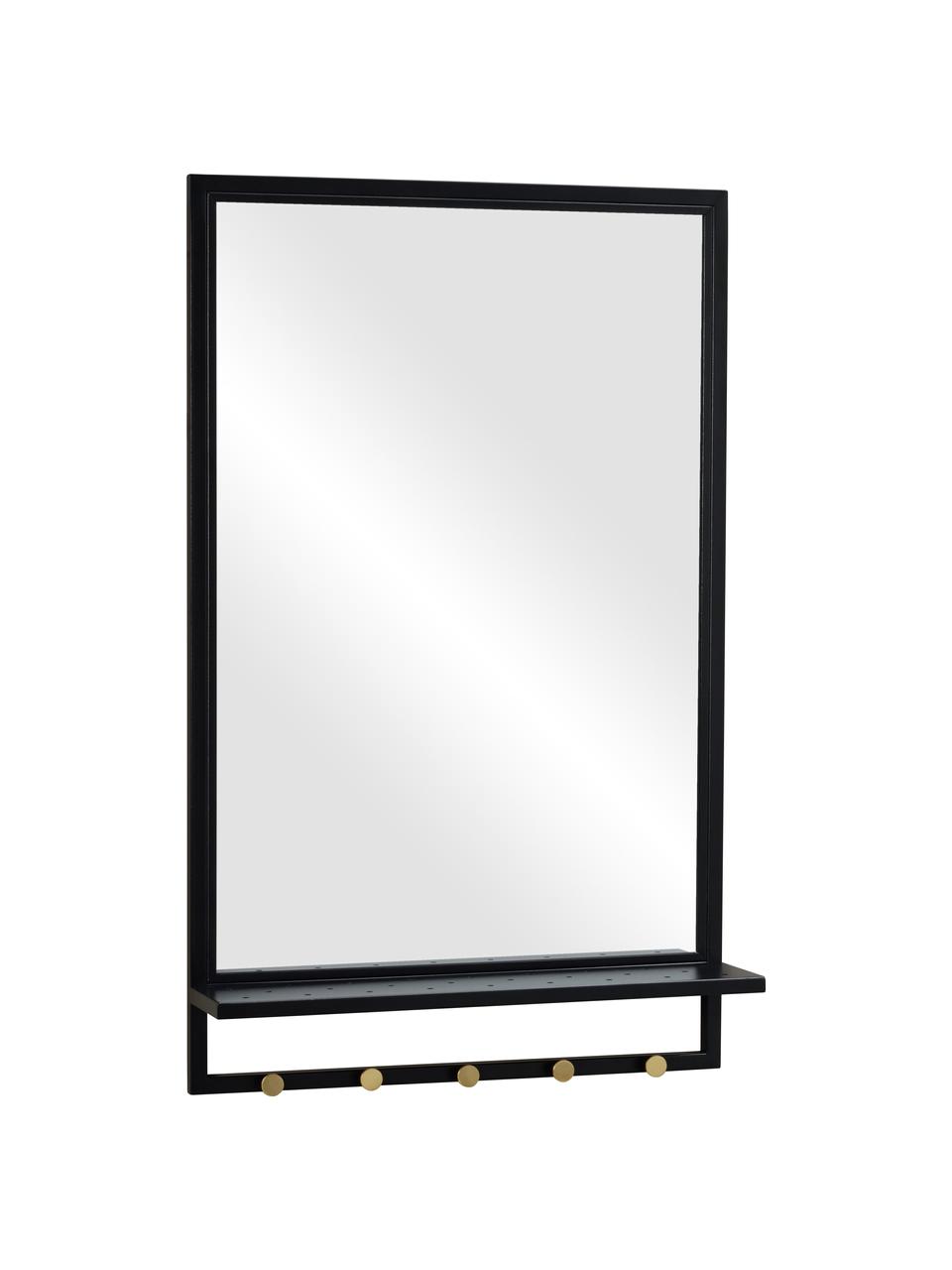 Espejo de pared de metal con estante Malone, Estante: metal con pintura en polv, Espejo: cristal, Negro, dorado, An 50 x Al 80 cm