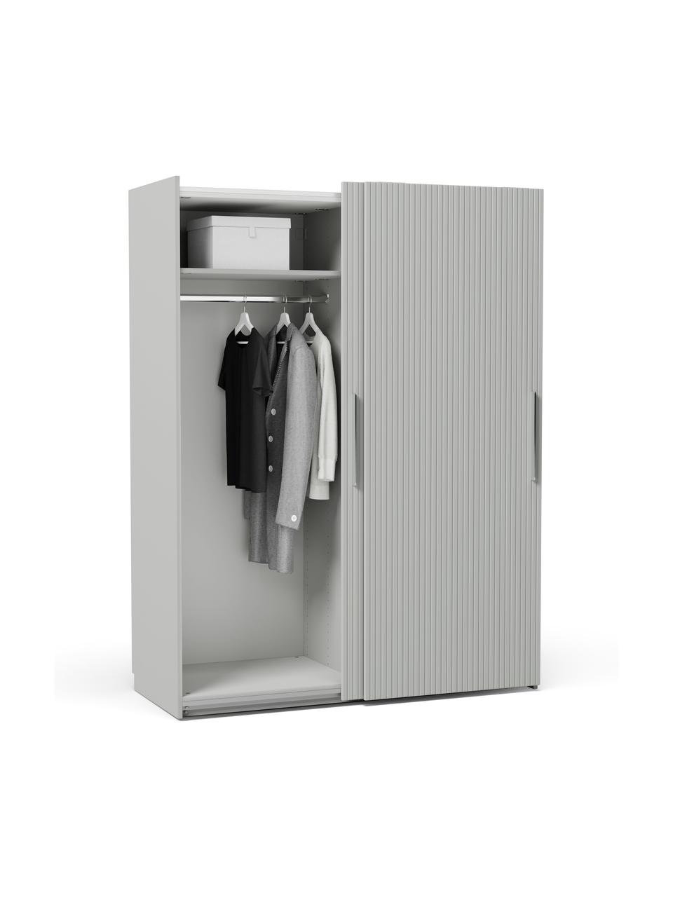 Modularer Schwebetürenschrank Simone, 150 cm Breite, mehrere Varianten, Korpus: Spanplatte, FSC-zertifizi, Holz, Grau, Basic Interior, B 150 x H 200 cm