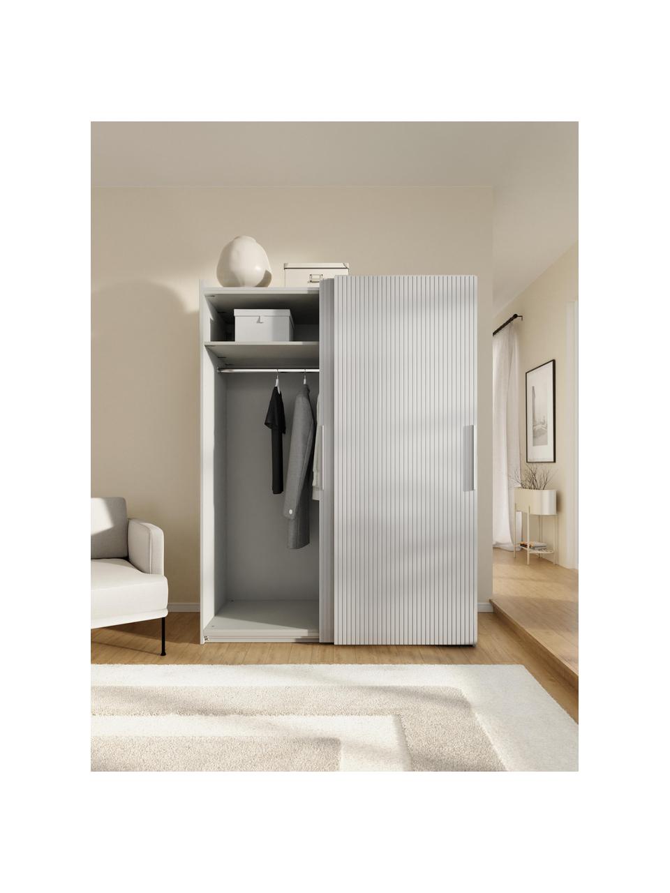 Modulaire schuifdeurkast Simone, 150 cm breed, diverse varianten, Hout, grijs, Basis interieur, B 150 x H 200 cm
