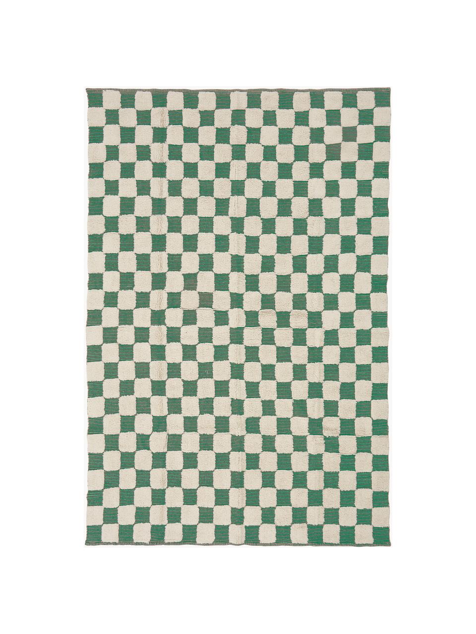 Handgewebter Teppich Penton mit Hoch-Tief-Effekt, 100 % Baumwolle, Cremeweiss, Grün, B 170 x L 240 cm (Grösse M)