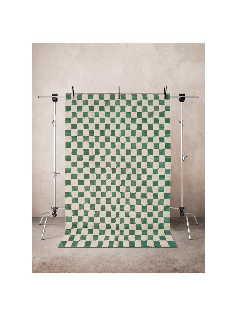 Handgewebter Teppich Penton mit Hoch-Tief-Effekt, 100 % Baumwolle, Cremeweiß, Grün, B 170 x L 240 cm (Größe M)