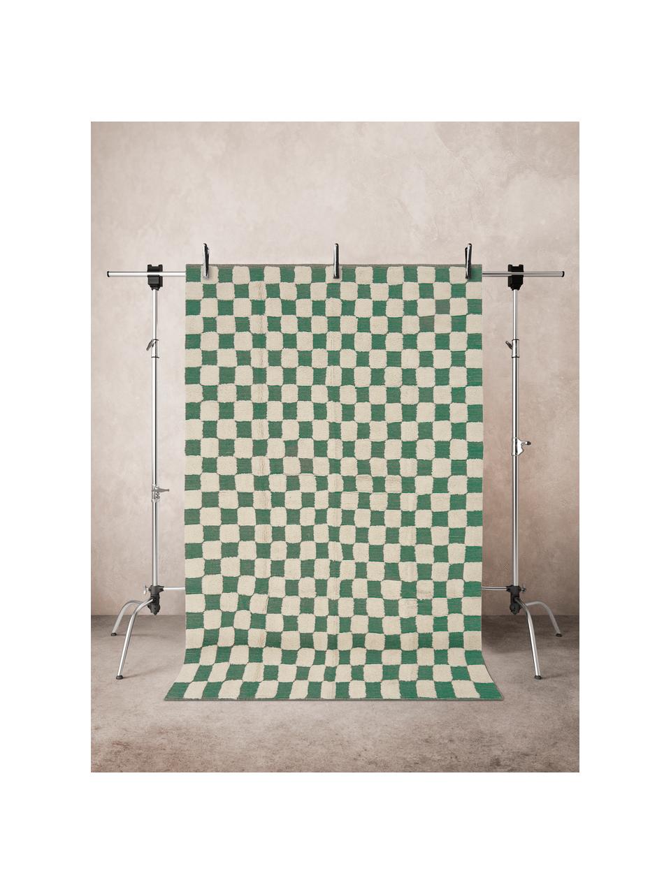 Ručně všívaný koberec s různou výškou povrchu Penton, 100 % bavlna, Krémově bílá, zelená, Š 170 cm, D 240 cm (velikost M)