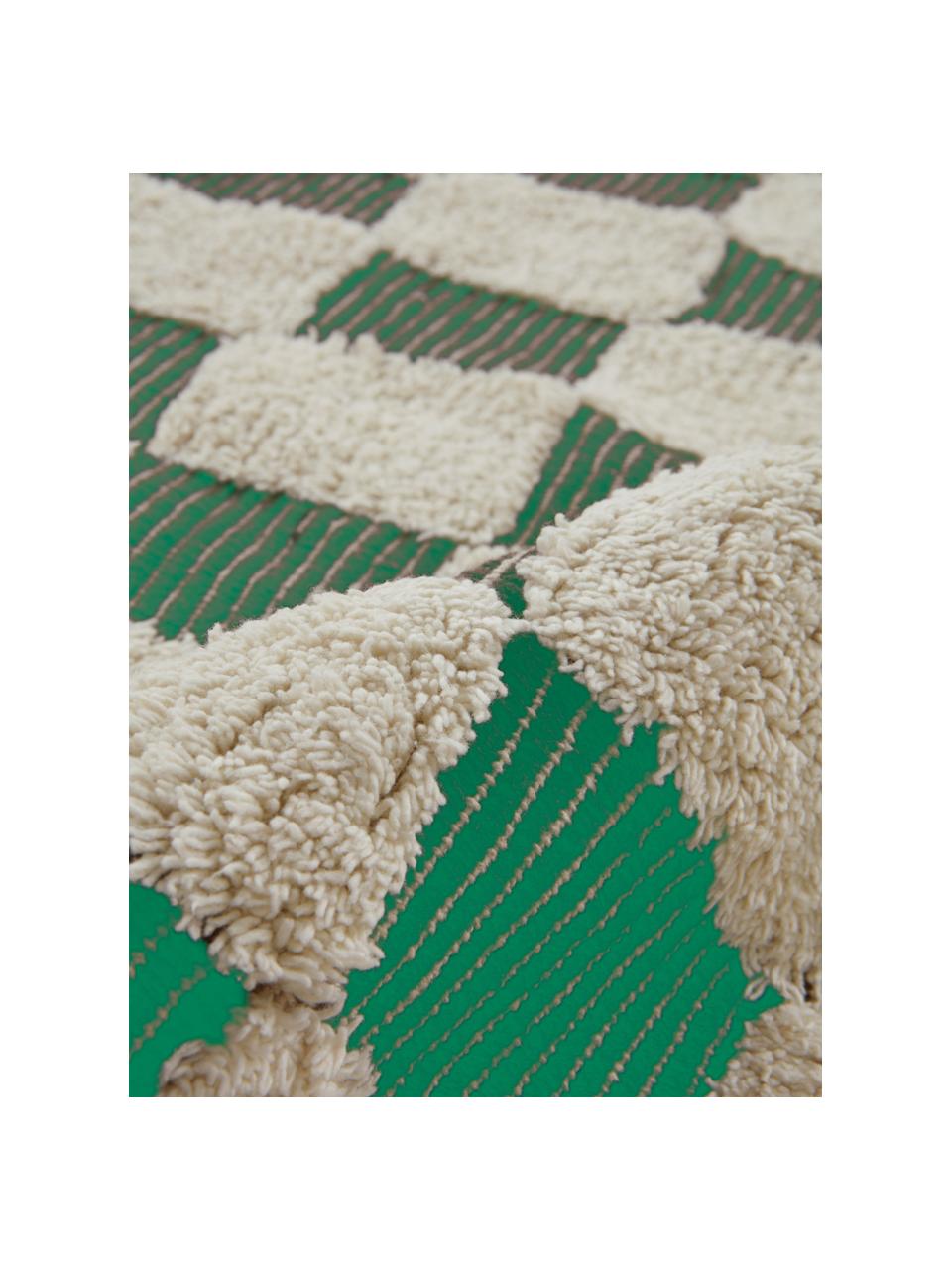Handgeweven vloerkleed Penton met hoog-laag effect, 100% katoen, Crèmewit, groen, B 170 x L 240 cm (maat M)