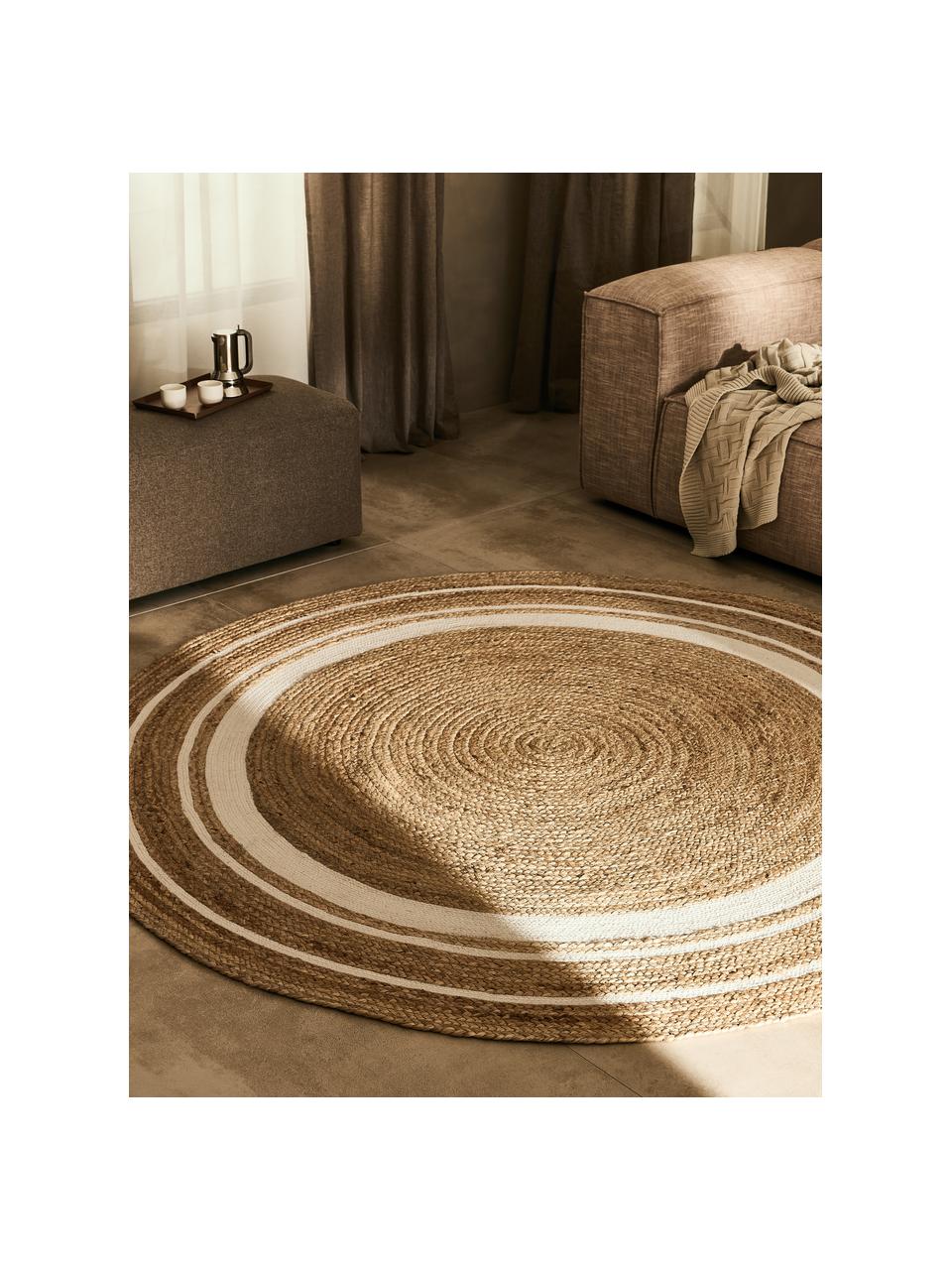 Runder Jute-Teppich Clover, handgefertigt, 75 % Jute, 25 % Baumwolle

Das in diesem Produkt verwendete Material ist schadstoffgeprüft und zertifiziert nach STANDARD 100 by OEKO-TEX®, HOHENSTEIN HTTI, 16.HIN.79297., Braun, Weiß, Ø 120 cm (Größe S)