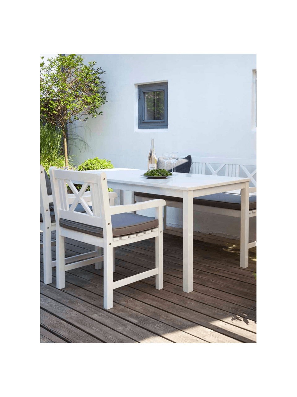 Outdoor eettafel Rosenborg van hout, Gelakt mahoniehout, Wit, 165 x 75 cm