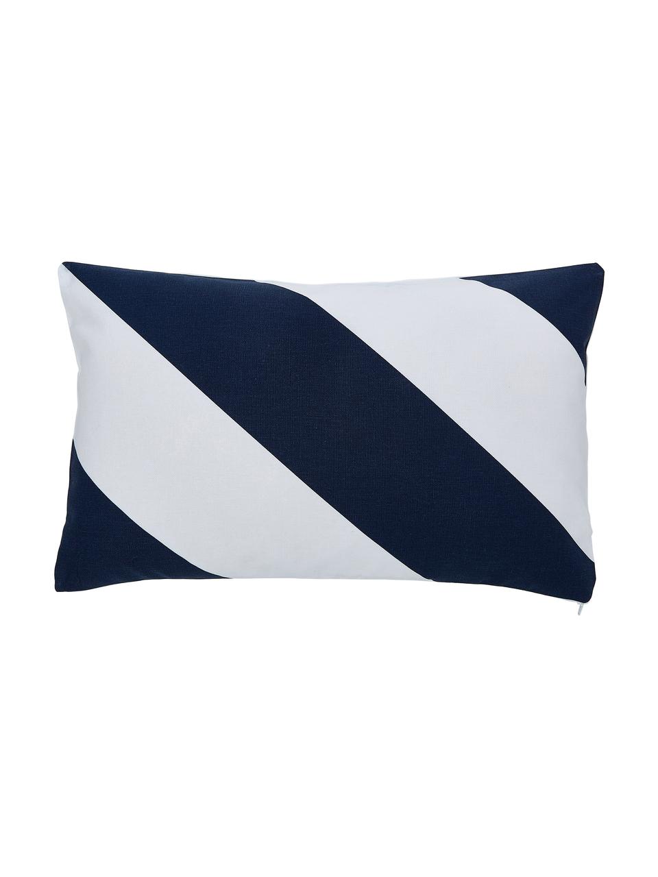 Gestreepte kussenhoes Ren in donkerblauw/wit, 100% katoen, Wit, donkerblauw, B 30 x L 50 cm