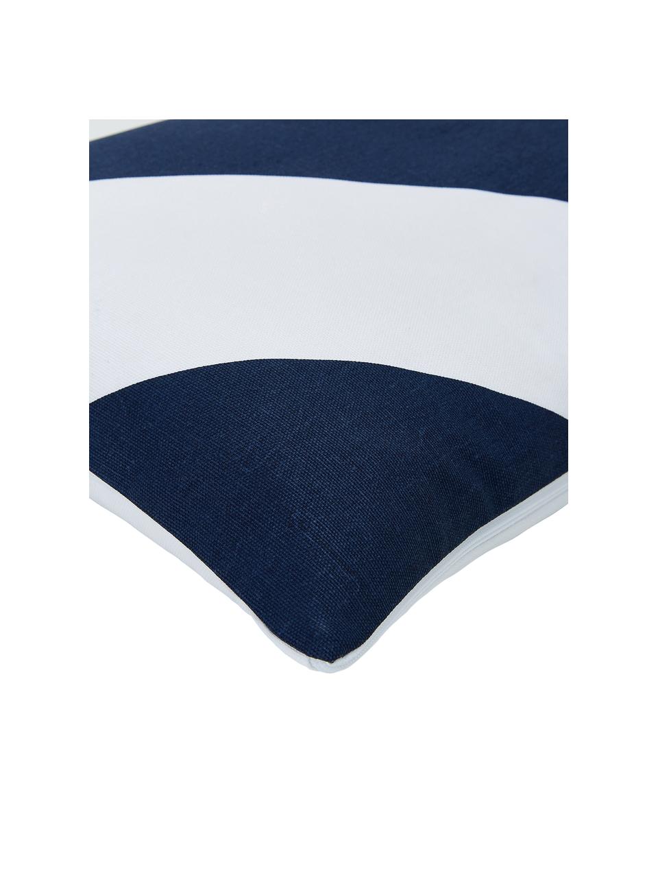 Funda de cojín estampada Ren, 100% algodón, Blanco, azul oscuro, An 30 x L 50 cm
