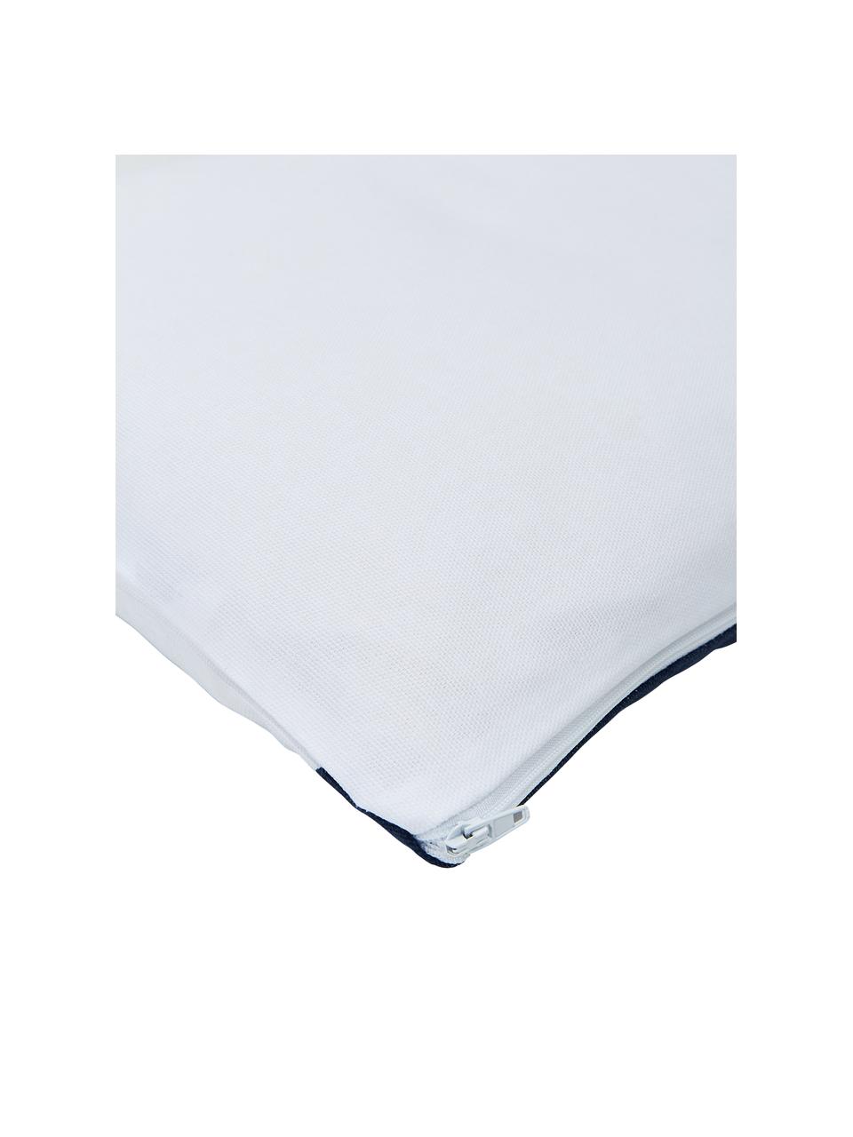 Housse de coussin rectangulaire Ren, 100 % coton, Blanc, bleu foncé, larg. 30 x long. 50 cm