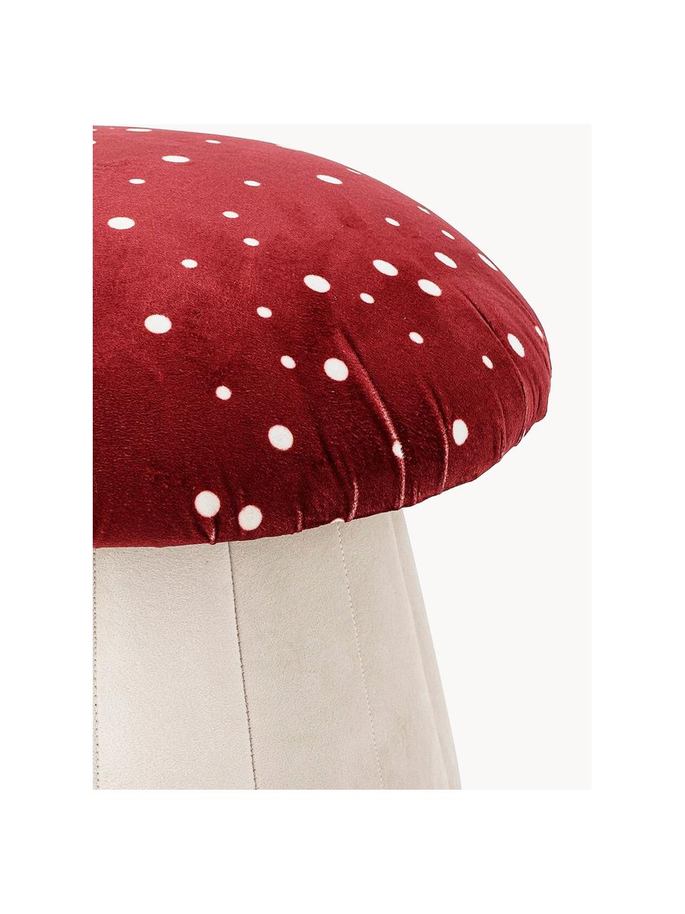 Pouf champignon pour enfants Lue, Velours rouge rouille, blanc crème, Ø 37 x haut. 30 cm