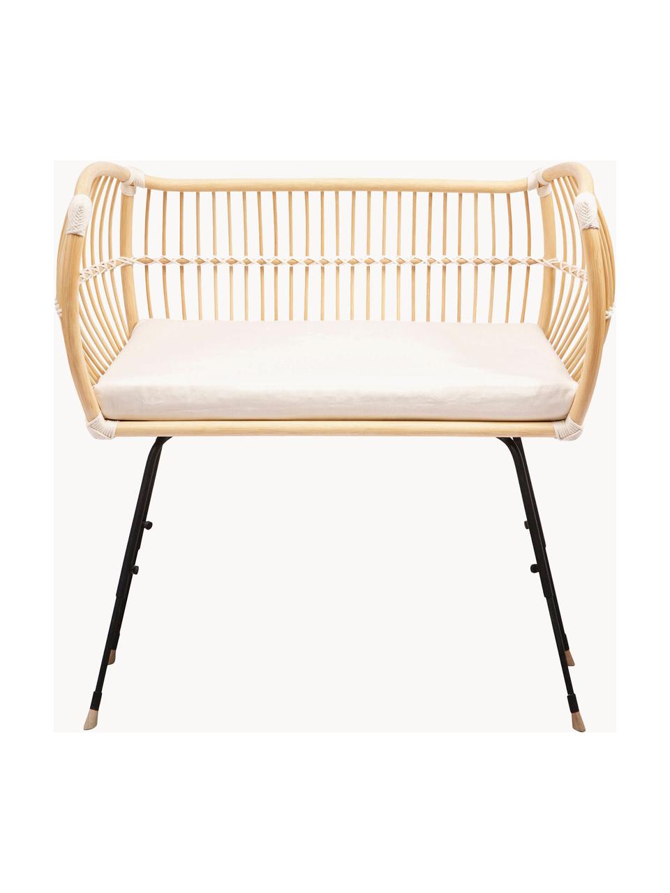 Handgefertigtes Beistell-Babybett Martha aus Rattan, höhenverstellbar, Beine: Metall, beschichtet, Füße: Mangoholz, Matratze: Kokoskern, Schafwolle, Ba, Beige, Off White, B 50 x L 80 cm