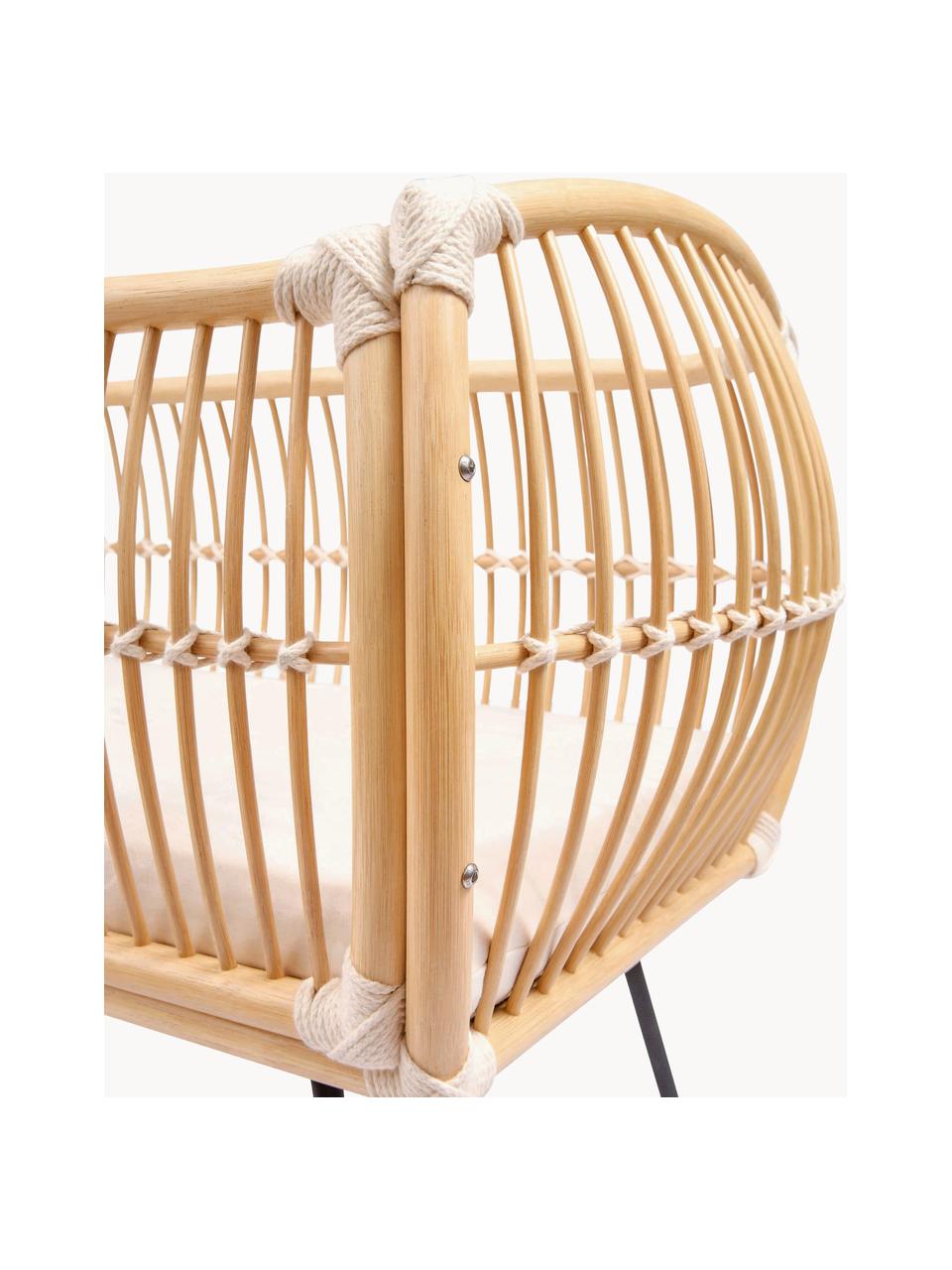 Handgefertigtes Beistell-Babybett Martha aus Rattan, höhenverstellbar, Beine: Metall, beschichtet, Füße: Mangoholz, Matratze: Kokoskern, Schafwolle, Ba, Beige, Off White, B 50 x L 80 cm