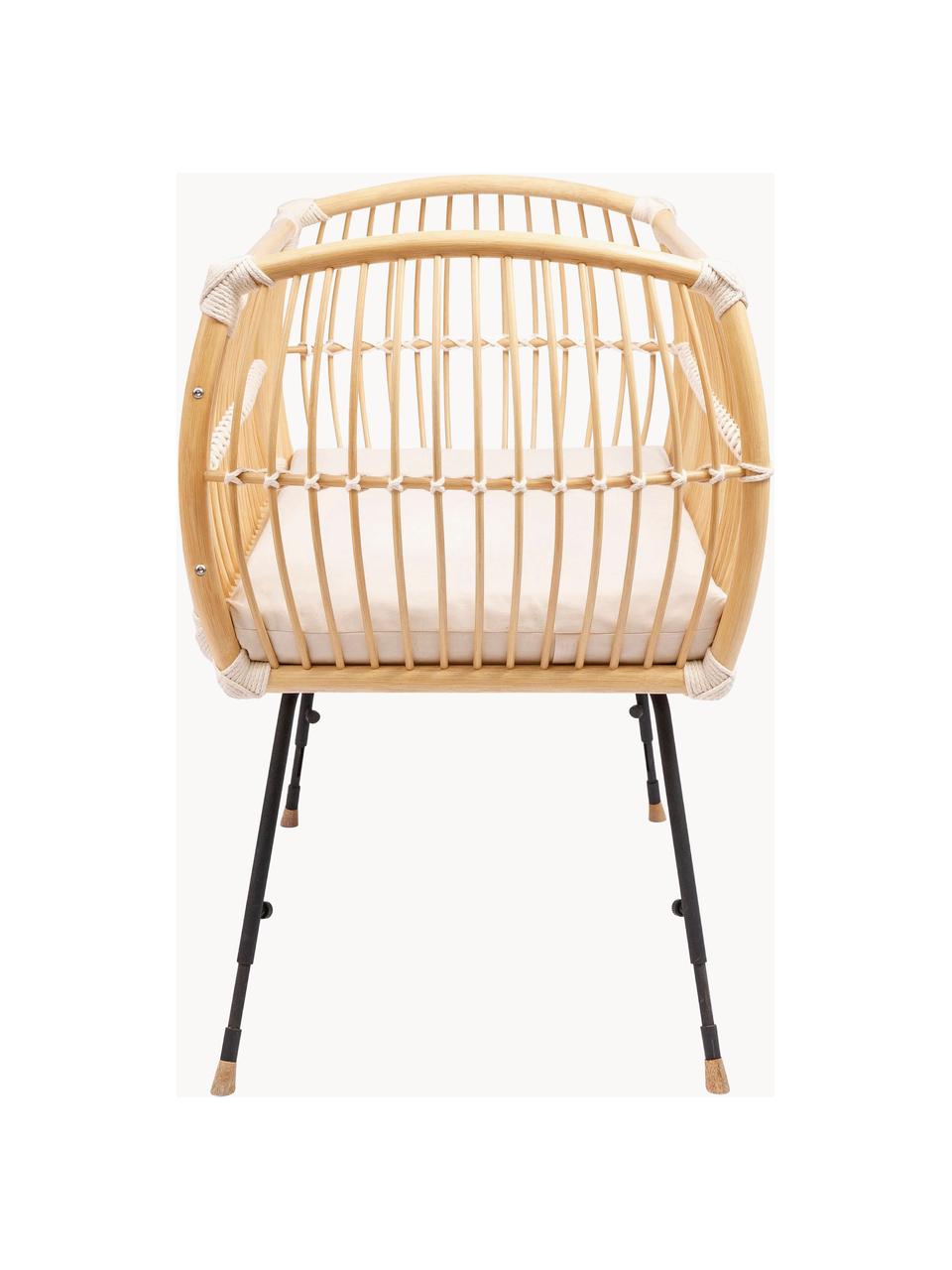 Handgefertigtes Beistell-Babybett Martha aus Rattan, höhenverstellbar, Beine: Metall, beschichtet, Füße: Mangoholz, Matratze: Kokoskern, Schafwolle, Ba, Beige, Off White, B 50 x L 80 cm