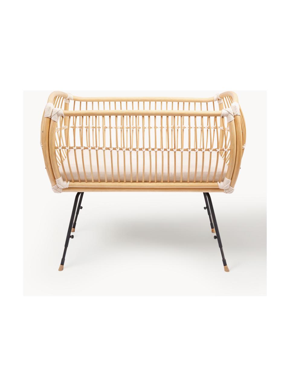 Handgefertigtes Beistell-Babybett Martha aus Rattan, höhenverstellbar, Beine: Metall, beschichtet, Füße: Mangoholz, Matratze: Kokoskern, Schafwolle, Ba, Beige, Off White, B 50 x L 80 cm