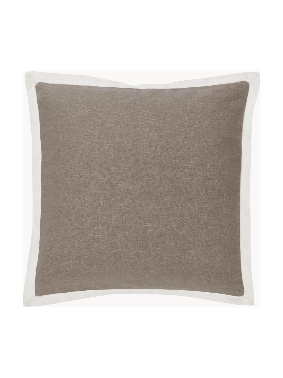 Leinen-Kissenhülle Mira mit Stehsaum, 51 % Leinen, 49 % Baumwolle, Taupe, Weiß, B 45 x L 45 cm