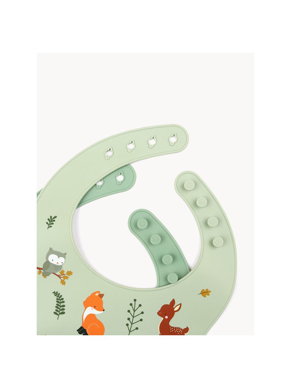 Set di 2 bavaglini Forest Friends, Silicone impermeabile, Verde salvia, vede oliva, multicolore, Larg. 23 x Alt. 27 cm