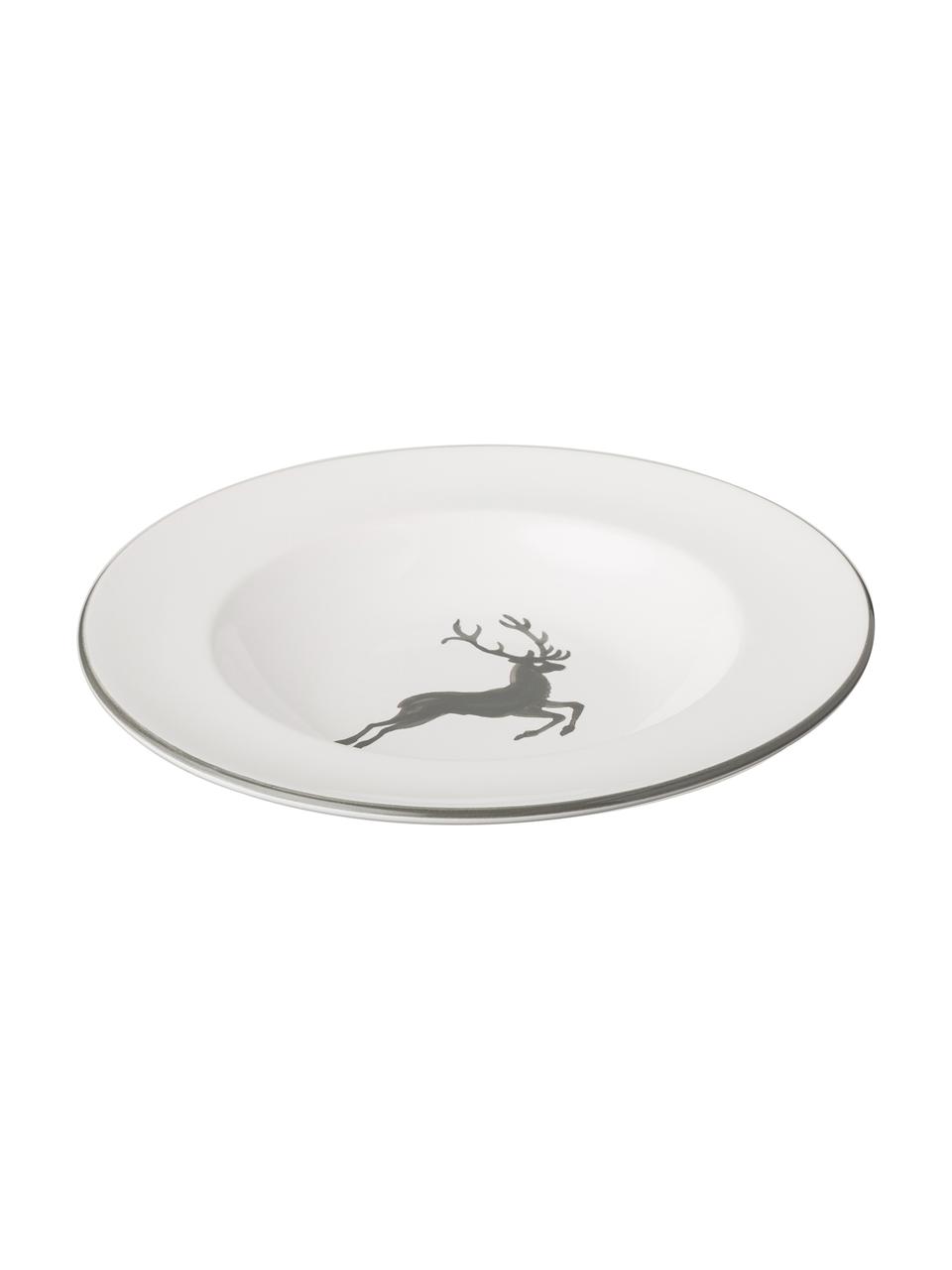 Assiette creuse céramique artisanale Gourmet Grauer Hirsch, Céramique, Gris, blanc, Ø 24 cm