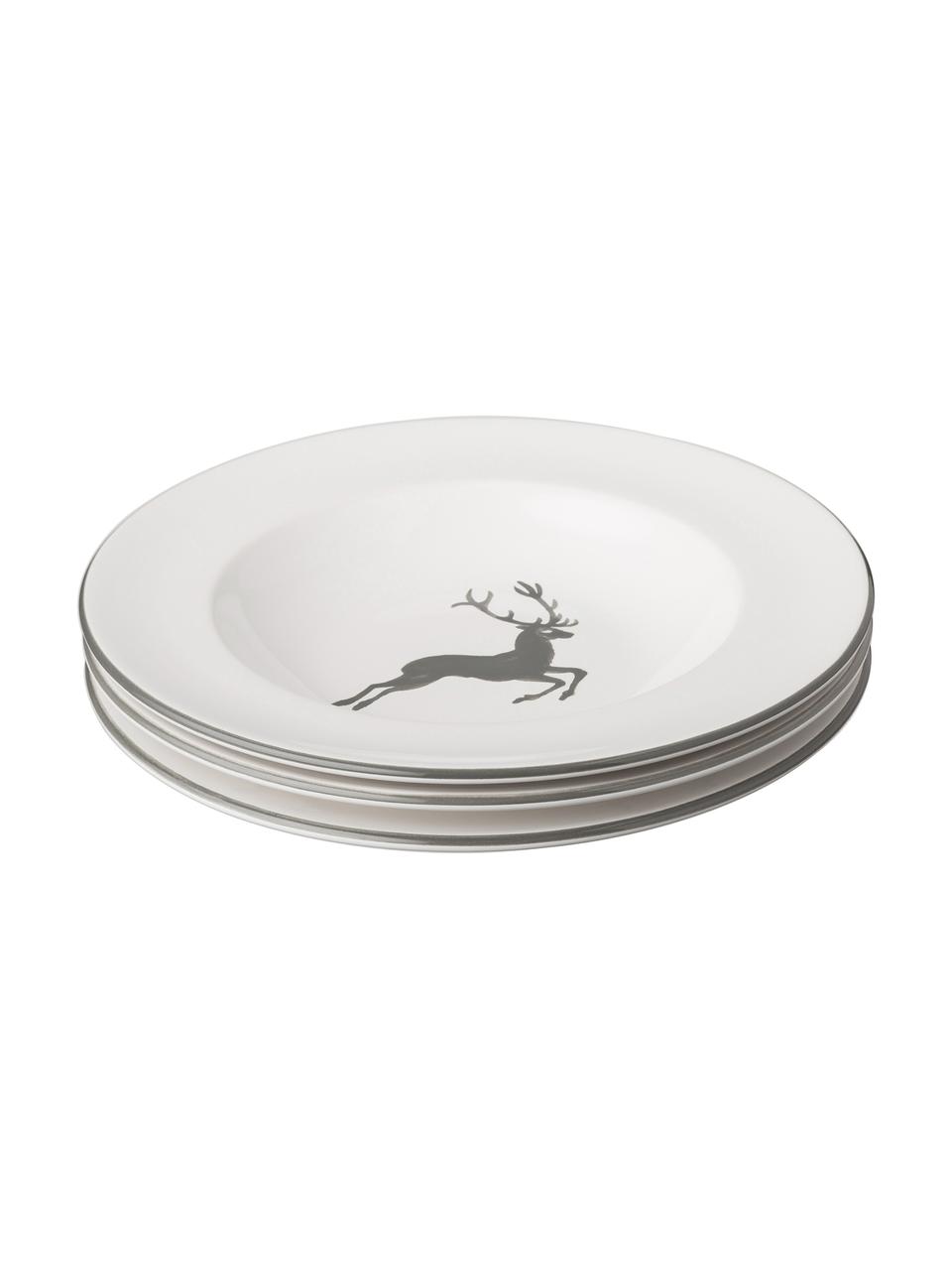 Assiette creuse céramique artisanale Gourmet Grauer Hirsch, Céramique, Gris, blanc, Ø 24 cm