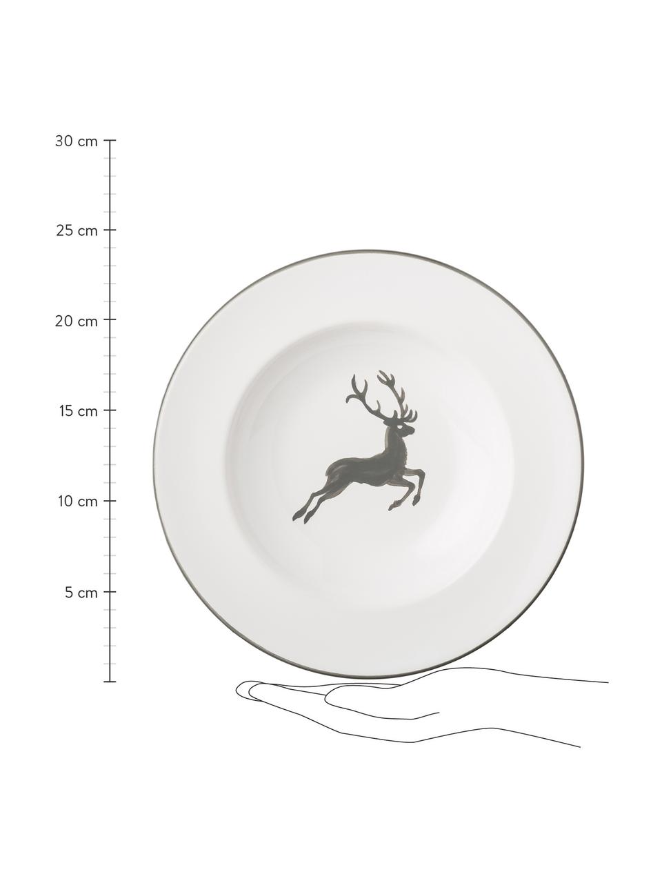 Ręcznie malowany talerz głęboki Gourmet Grauer Hirsch, Ceramika, Szary, biały, Ø 24 cm