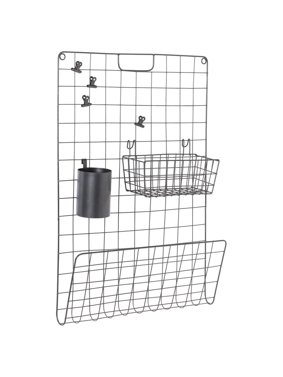 Gitter-Pinnwand-Set Ulf, 7-tlg., Metall, lackiert, Schwarz, 50 x 72 cm