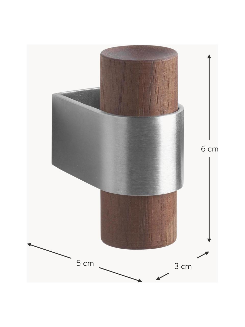 Ganchos de pared de madera de nogal Dowel, Acero inoxidable, madera de nogal, Plateado, madera de nogal, An 3 x Al 6 cm