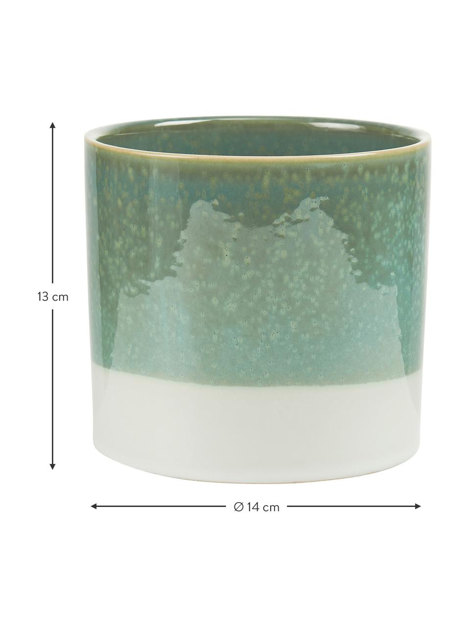 Osłonka na doniczkę z kamionki Early Spring, Kamionka, Zielony, biały, Ø 14 x W 13 cm