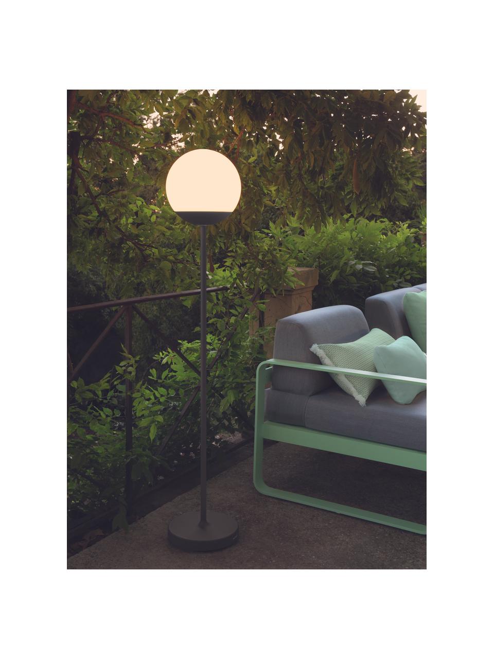 Mobiele dimbare outdoor vloerlamp Mooon, Lampvoet: gelakt aluminium, Lampenkap: polyethyleen, Wit, antraciet, Ø 25 x H 134 cm