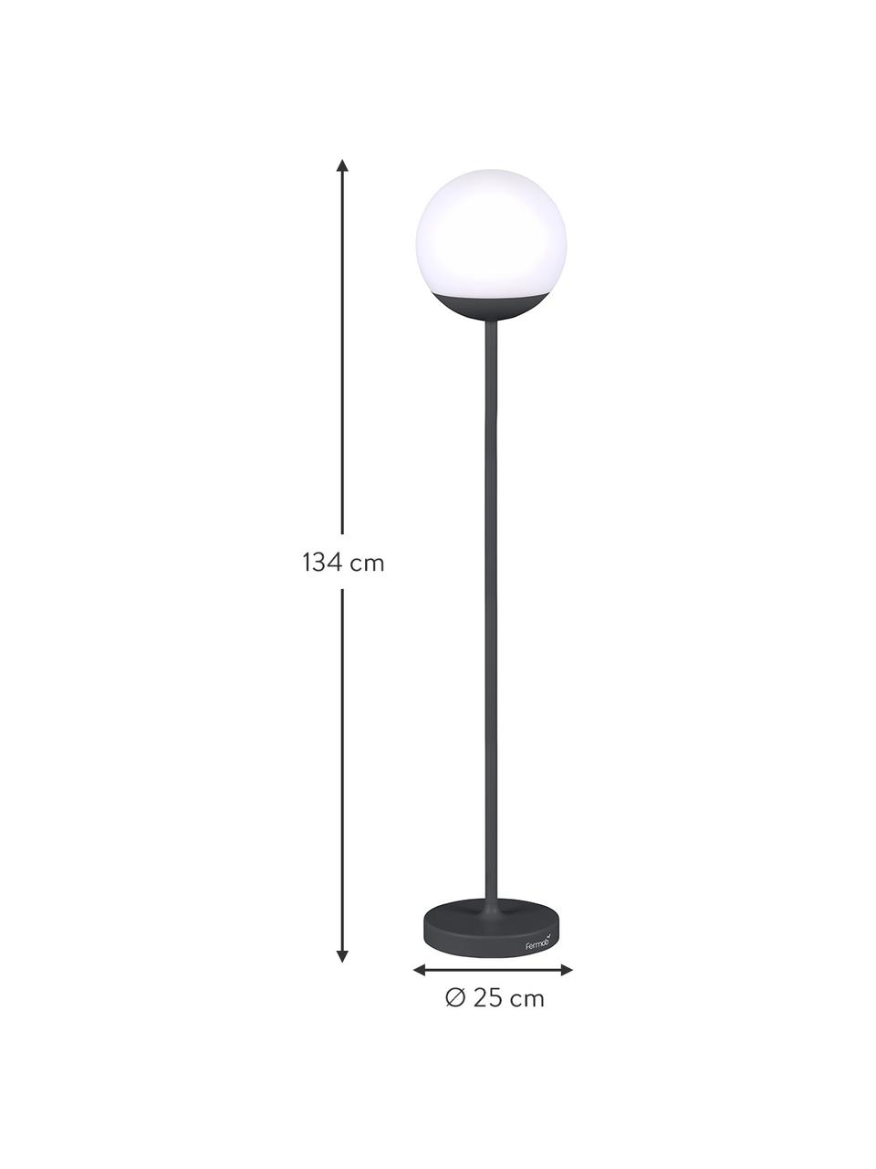 Lampada da terra dimmerabile da esterno Mooon, Base della lampada: alluminio verniciato, Paralume: polietilene, Bianco, antracite, Ø 25 x Alt. 134 cm