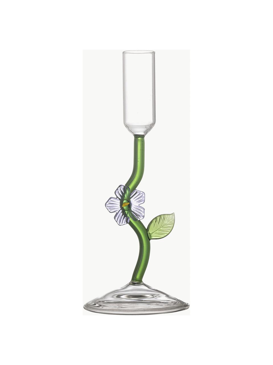 Candelabro soffiato a bocca Vesper, Vetro soffiato, Trasparente, lavanda, verde, Ø 7 x Alt. 19 cm