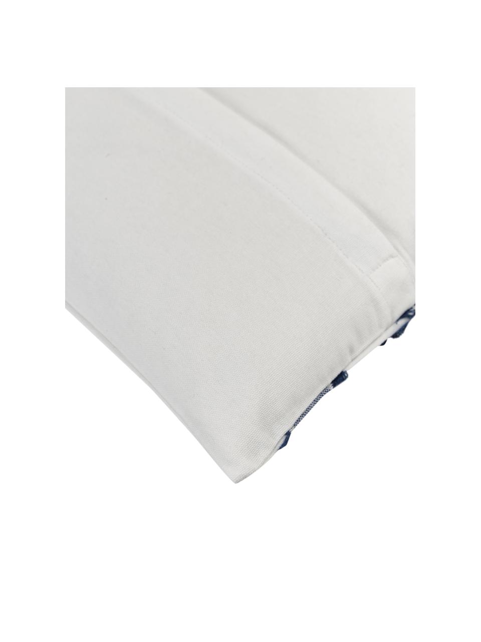 Funda de cojín de algodón con flecos Raja, 100% algodón, Blanco crema, azul, An 45 x L 45 cm