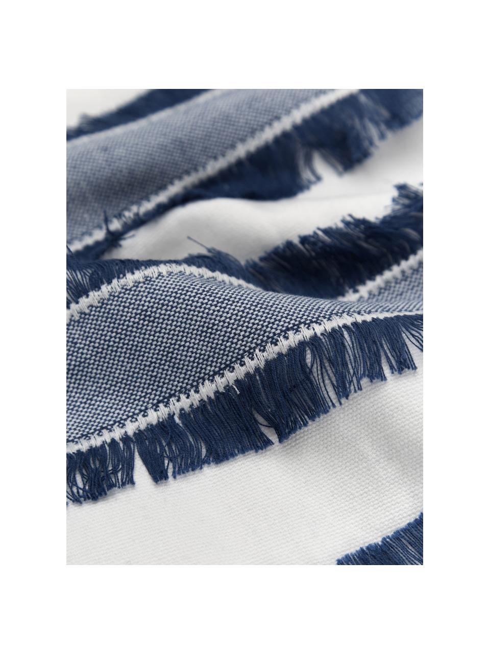 Bavlěný povlak na polštář s třásněmi Raja, 100% bavlna, Krémově bílá, modrá, Š 45 cm, D 45 cm