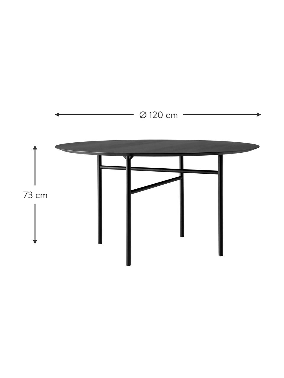 Mesa de comedor redonda Snaregade, Ø 120 cm, Tablero: chapado en madera de robl, Estructura: metal con pintura en polv, Negro, Ø 120 x Al 73 cm