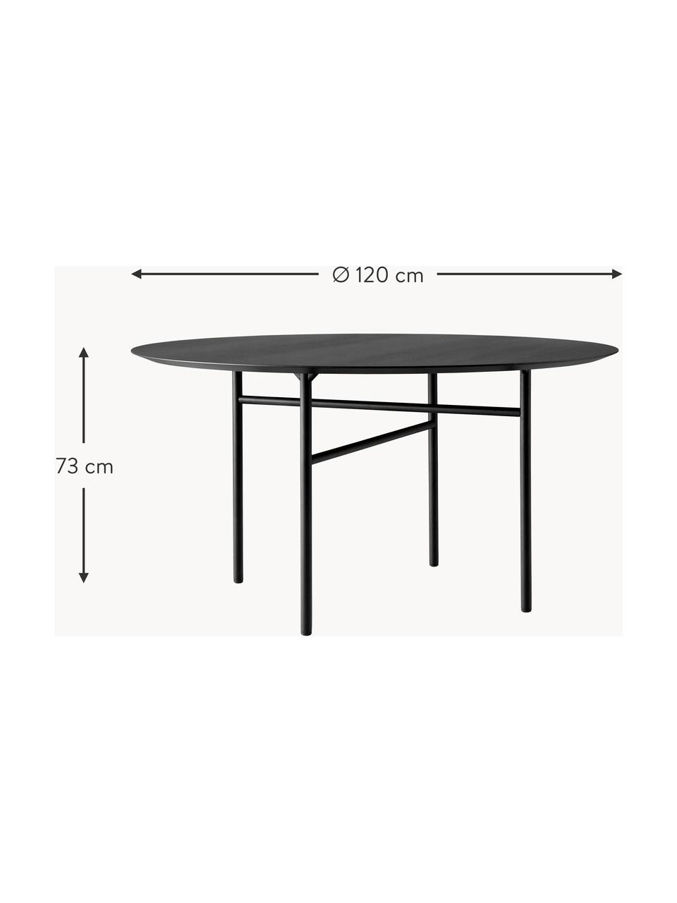 Okrągły stół do jadalni Snaregade, Ø 120 cm, Blat: fornir z drewna dębowego , Stelaż: metal malowany proszkowo, Drewno lakierowane na odcień antracytowy, czarny, Ø 120 x W 73 cm
