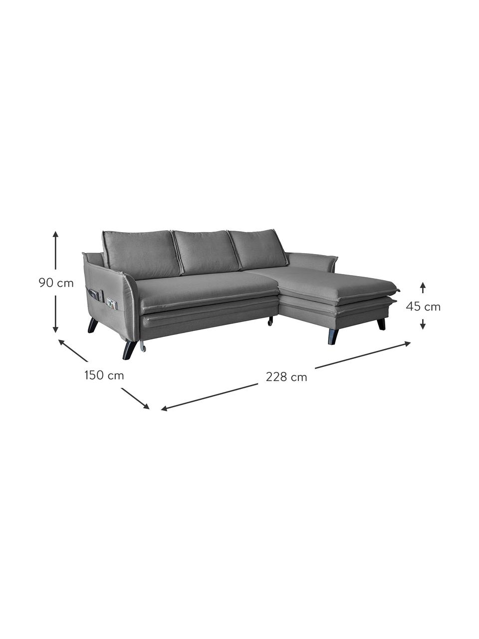 Sofa narożna z funkcją spania i miejscem do przechowywania Charming Charlie, Tapicerka: 100% poliester, w dotyku , Stelaż: drewno naturalne, płyta w, Szary, S 228 x G 150 cm, prawostronna