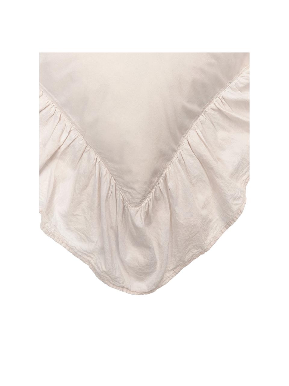 Gewaschener Baumwoll-Kopfkissenbezug Louane mit Rüschen, 100 % Baumwolle
Fadendichte 200 TC, Comfort Qualität

Bettwäsche aus Baumwolle fühlt sich auf der Haut angenehm weich an, nimmt Feuchtigkeit gut auf und eignet sich für Allergiker.

Durch ein besonderes Waschungsverfahren erhält der Stoff eine robuste, unregelmäßige Stonewash-Optik. Außerdem wird der Stoff dadurch weich und geschmeidig im Griff und erhält eine natürliche Knitter-Optik, die kein Bügeln erfordert und Gemütlichkeit ausstrahlt.

Das in diesem Produkt verwendete Material ist schadstoffgeprüft und zertifiziert nach STANDARD 100 by OEKO-TEX®, 4265CIT, CITEVE, Beige, B 40 x L 80 cm