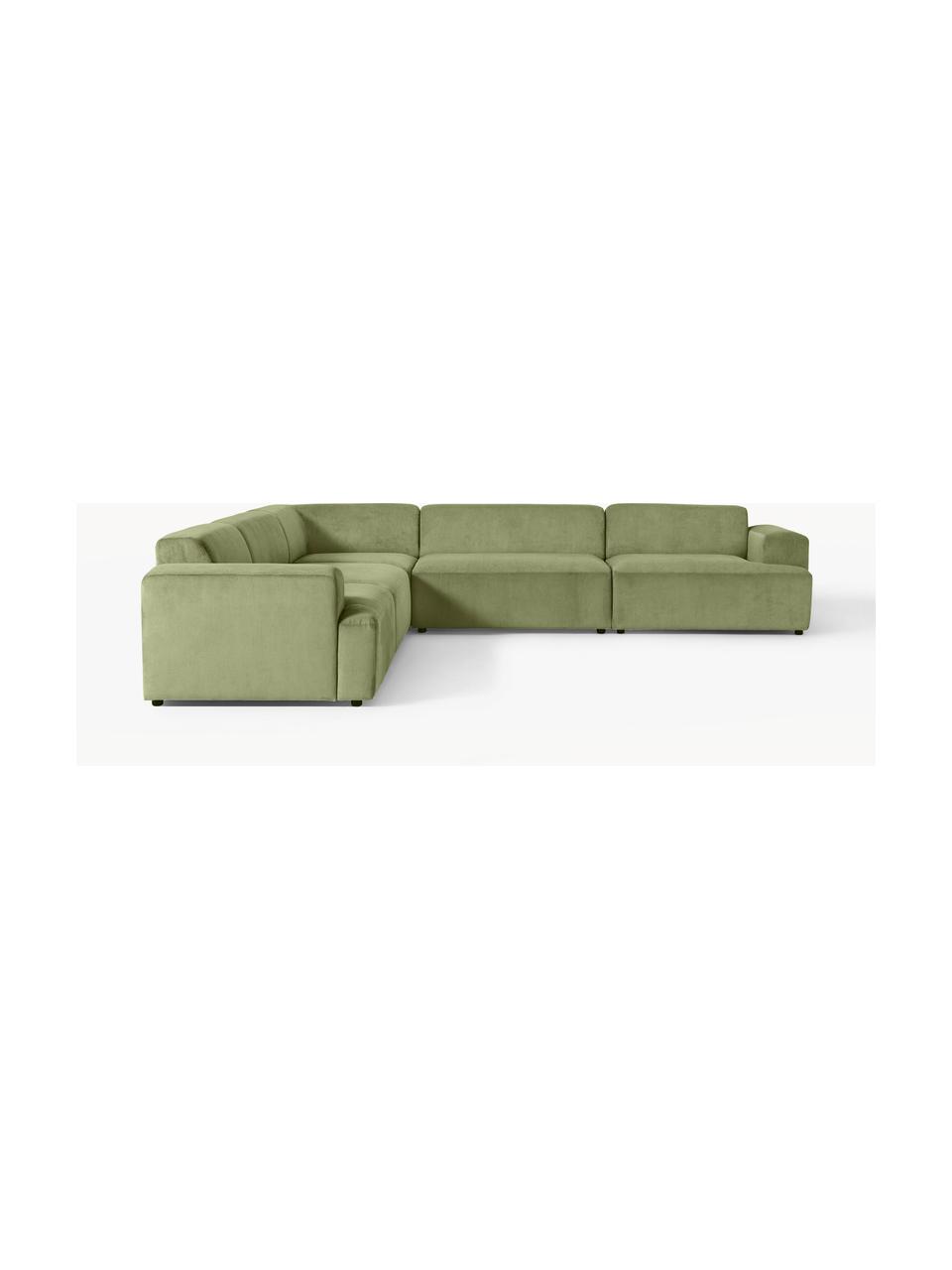 XL-Ecksofa Melva aus Cord, Bezug: Cord (92 % Polyester, 8 %, Gestell: Massives Kiefern- und Fic, Cord Olivgrün, B 339 x T 339 cm