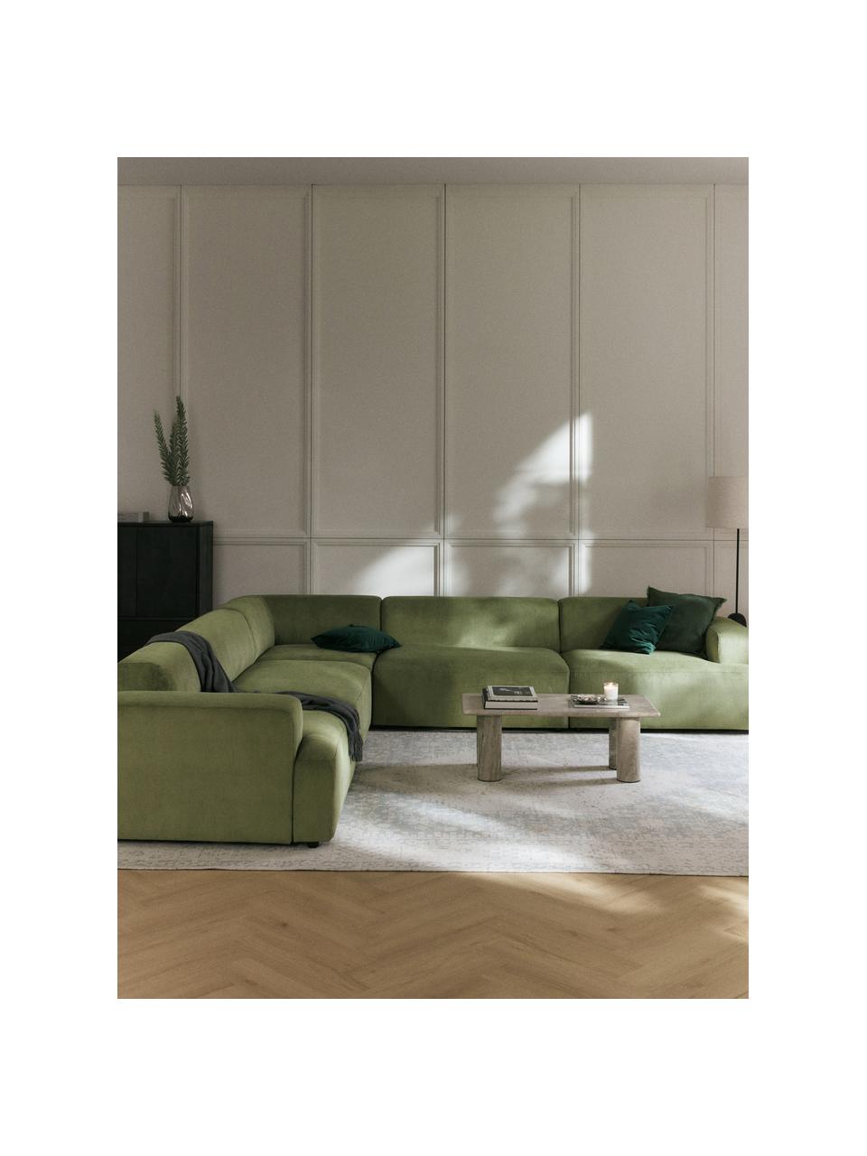 XL-Ecksofa Melva aus Cord, Bezug: Cord (92 % Polyester, 8 %, Gestell: Massives Kiefern- und Fic, Cord Olivgrün, B 339 x T 339 cm