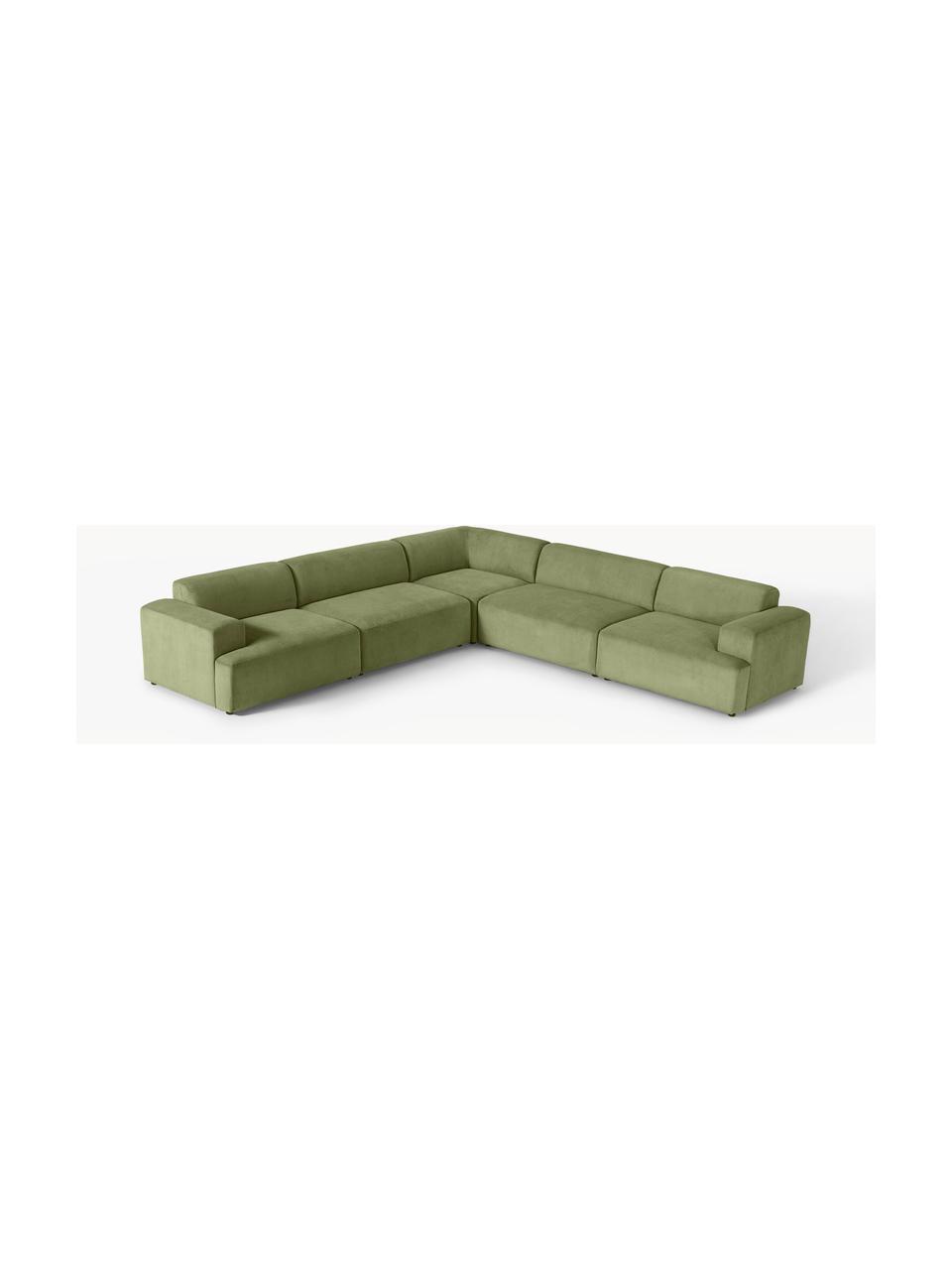 Canapé d'angle XL en velours côtelé Melva, Velours côtelé vert olive, larg. 458 x prof. 220 cm