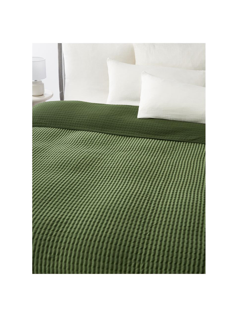 Colcha de algodón acolchada Nivia, Funda: 100% algodón, Verde oscuro, verde, An 180 x L 250 cm (para camas de 140 x 200 cm)