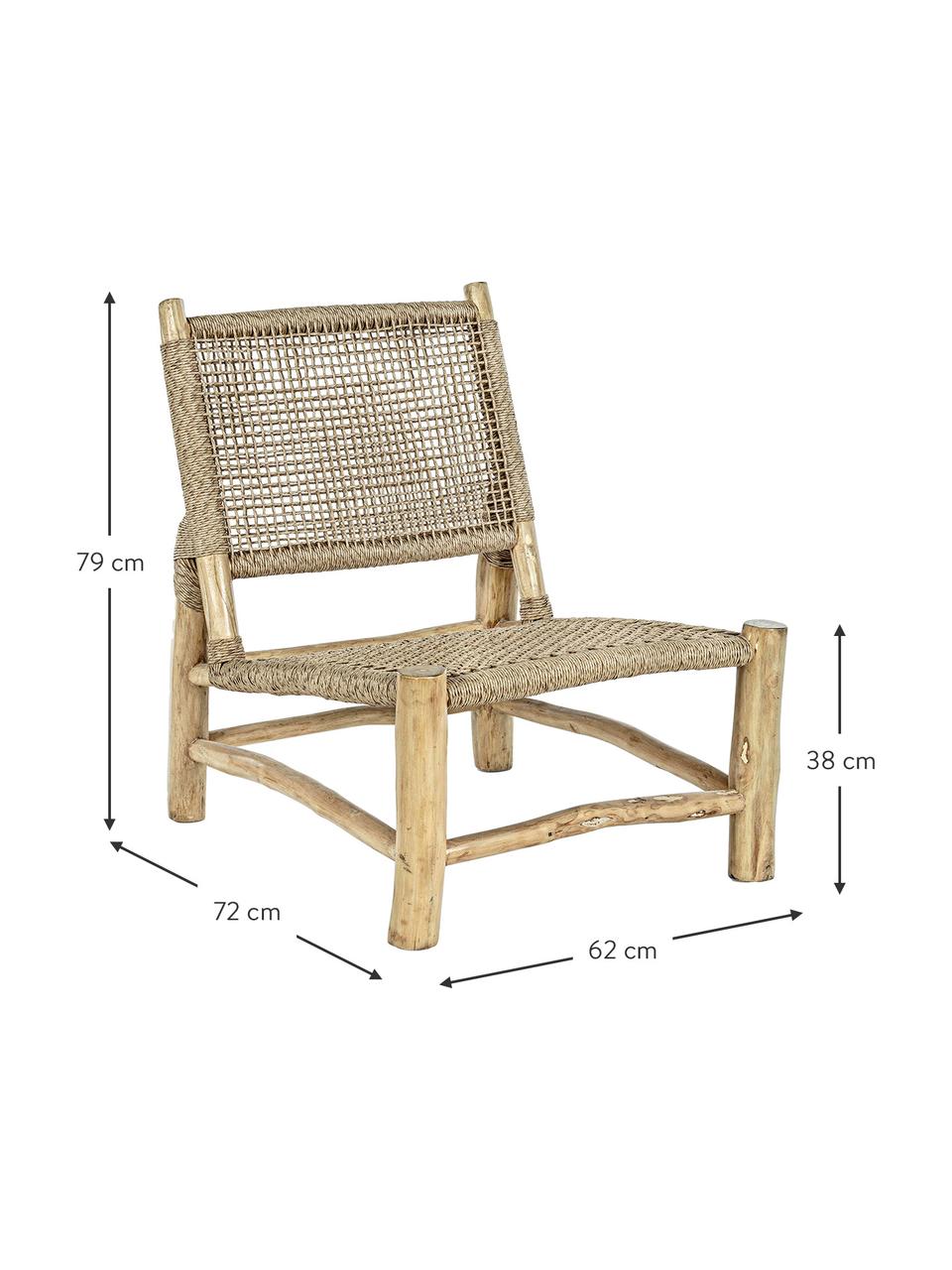 Teakhouten loungefauteuil Lampok, Frame: teakhout, Beige, teakhout, B 62 cm x H 79 cm