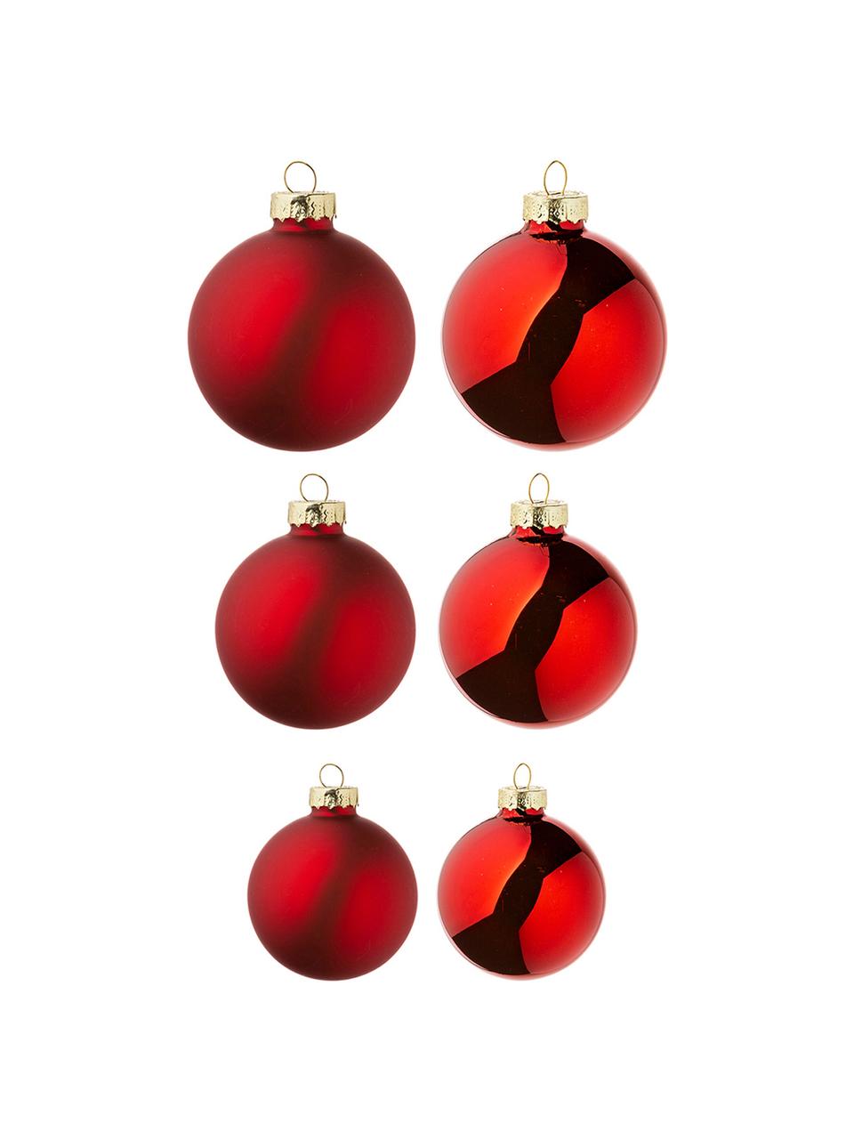 Set de bolas de Navidad Nessa, 26 pzas., Vidrio, Rojo, Set de diferentes tamaños